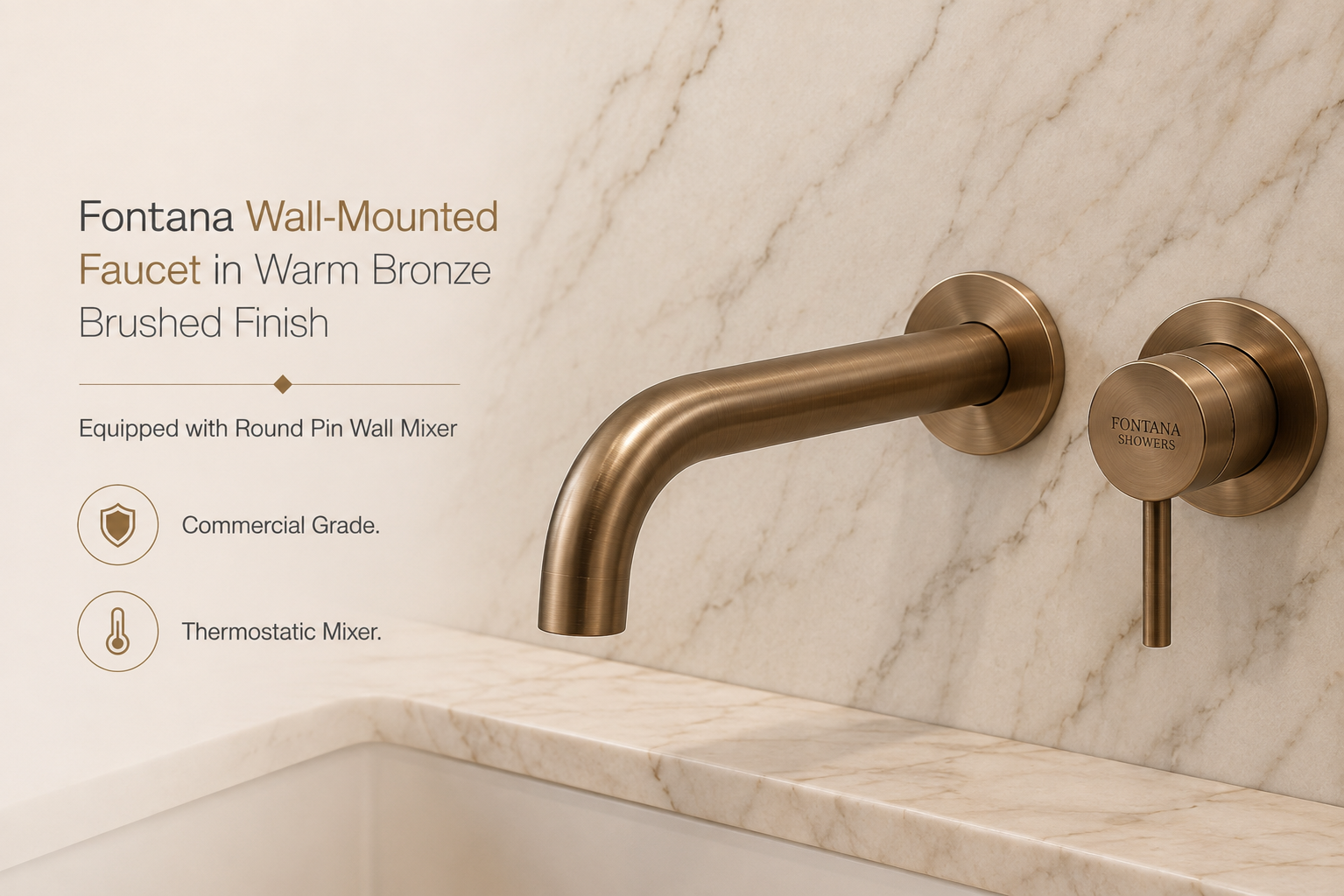 Fontana Hospitality Warm Bronze Brushed Wall-Mounted Faucet with Round Pin Wall Mixer